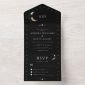 Zwarte Hemelse Mysterieuze Gouden Maan QR Code Tro All In One Uitnodiging (Binnen)