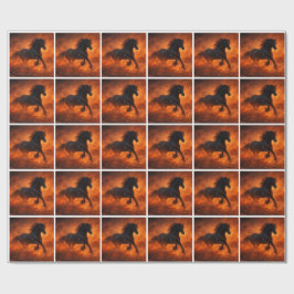 Zwarte hengst die door oranje nevel rent cadeaupapier