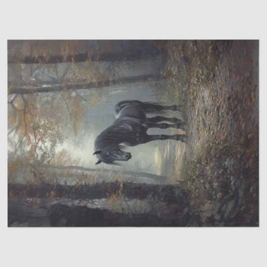 Zwarte hengst in de Bossen Decoupage Tissuepapier (Voorkant)