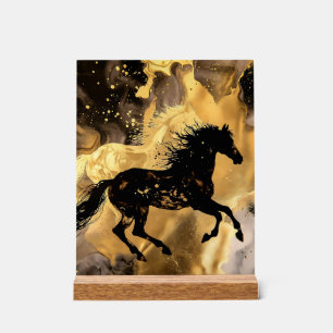 Zwarte hengst Silhouet op gouden alcoholinkt achte Acryl Bord