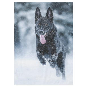 Zwarte herder in het Hoesje van de sneeuwdekooter Tafelkleed