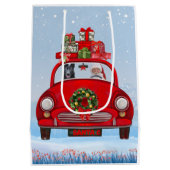 zwarte herderhond in auto met kerstman medium cadeauzakje (Achterkant)