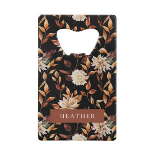 Zwarte Herfst Bloemen Kredietkaart Flessenopener