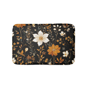 Zwarte Herfst Boho Gouden Bloemenpatroon Badmat