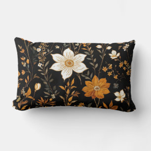 Zwarte Herfst Boho Gouden Bloemenpatroon Kussen