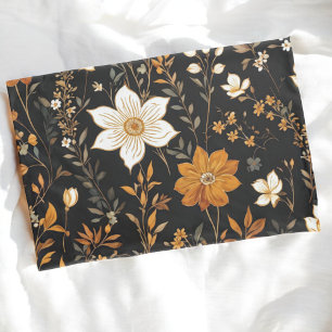 Zwarte Herfst Boho Gouden Bloemenpatroon Kussensloop