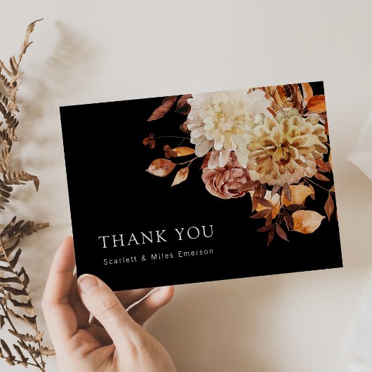 Zwarte Herfst Terracotta Waterverf Floral Wedding Bedankkaart