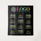 Zwarte Herhaalde Logo Tekst Sjabloon Promo Achterg Wandkleed (Voorkant)