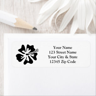 Zwarte Hibiscus bloem logo retour adreslabels Etiket