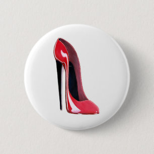Zwarte hiel, rode stiletto schoen ronde button 5,7 cm