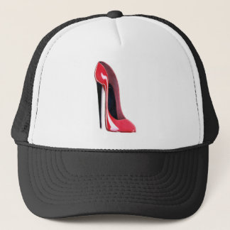Zwarte hiel, rode stiletto schoen trucker pet