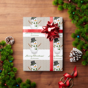 Zwarte Hoed Sneeuwman Beige Achtergrond Prettig Ke Cadeaupapier