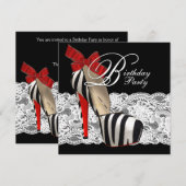 Zwarte Hoge Hak Schoenen Rode Zebra Verjaardagsfee Kaart (Voorkant / Achterkant)