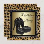 Zwarte Hoge Hakken Luipaard Verjaardagsfeestje Kaart (Voorkant / Achterkant)