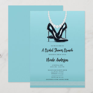 Zwarte hoge hakken & parels Turquoise bruidsbrunch Kaart