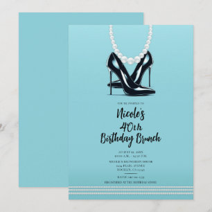 Zwarte hoge hakken Parels Turquoise Brunch verjaar Kaart