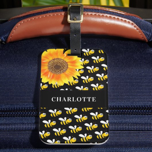 Zwarte hommels zonnebloem naam bagagelabel (Voorkant Insitu 2)