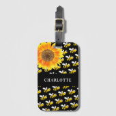 Zwarte hommels zonnebloem naam bagagelabel (Voorkant (verticaal))