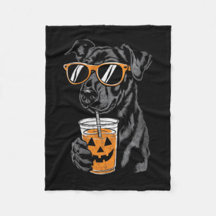 Zwarte Hond Met Pompoendrank Zonnebril Dames Fleece Deken
