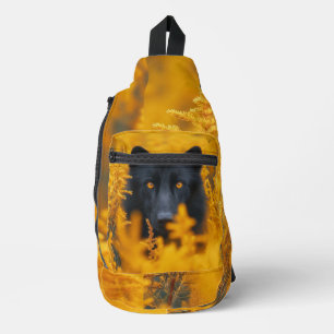 Zwarte hond met prachtige gouden ogen sling bag