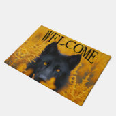 Zwarte hond met prachtige gouden ogen welkom deurmat (Schuin)