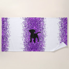 Zwarte Hond Paarse Sparkle Beach Handdoek