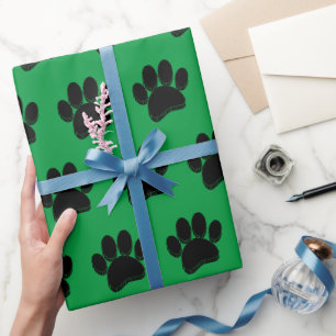 Zwarte Hond Poot Print Hand getrokken Custom Cadeaupapier