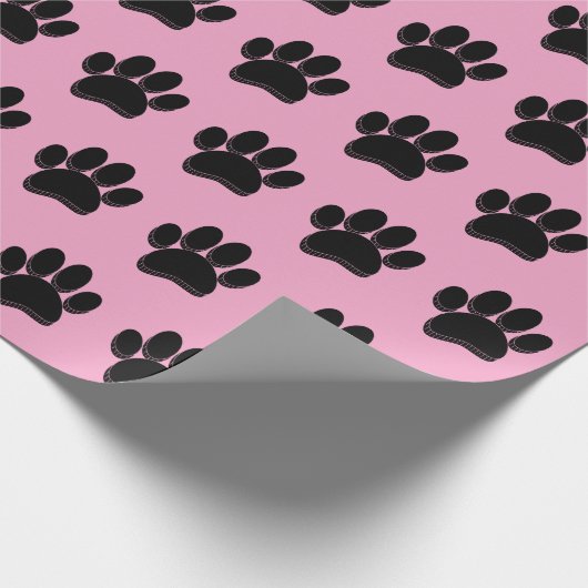 Zwarte Hond Poot Print Hand getrokken Custom Cadeaupapier (Hoek)