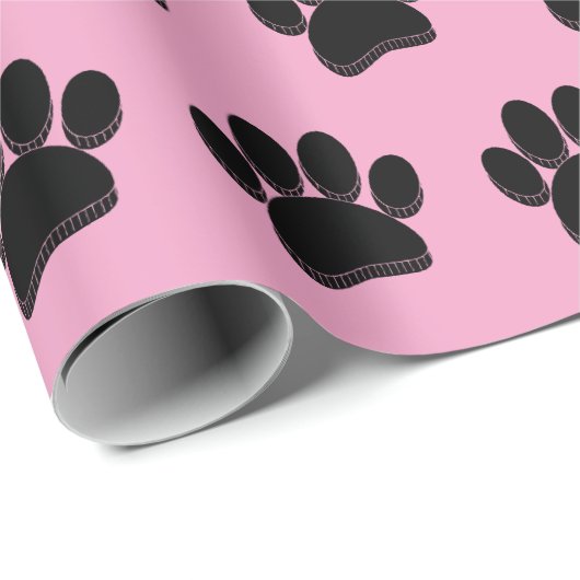 Zwarte Hond Poot Print Hand getrokken Custom Cadeaupapier (Rol Hoek)