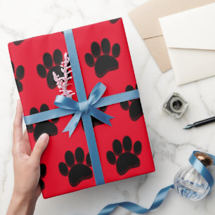 Zwarte Hond Pootafdruk Handgetekend Op Maat Cadeaupapier
