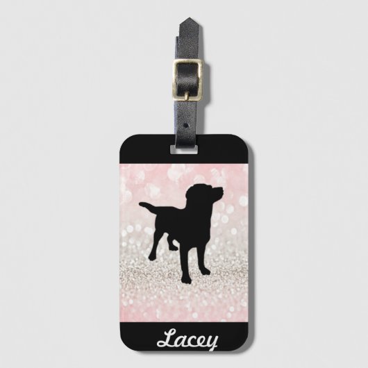 Zwarte hond Roze en witte glitter Sparkle Bagagelabel (Voorkant (verticaal))