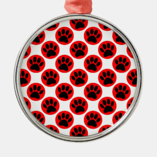 Zwarte honden in rode poka-stippen metalen ornament
