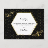 Zwarte honingbijen - Goud - Aangepast bruidsvoorst Uitnodiging Briefkaart (Achterkant)