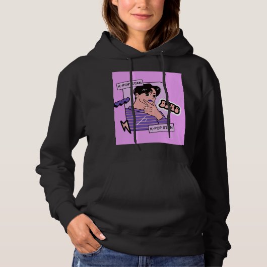 zwarte hoodie met volledige mouw (Voorkant)