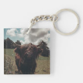 Zwarte hoogland Schotse koe grazend  retro Sleutelhanger (Achterkant)