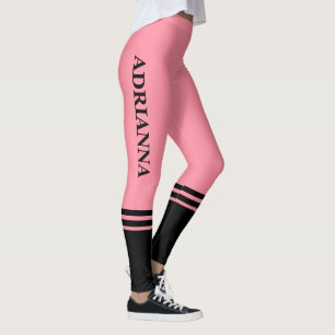 Zwarte horizontale strepen Naam Zalmroze Leggings