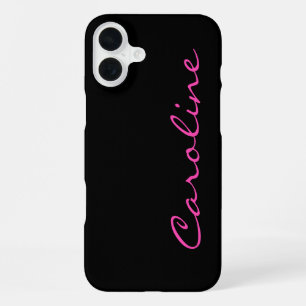 Zwarte Hot Pink Moderne Script Naam iPhone 16 Plus Hoesje