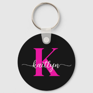 Zwarte Hot Pink Monogram Sleutelhanger