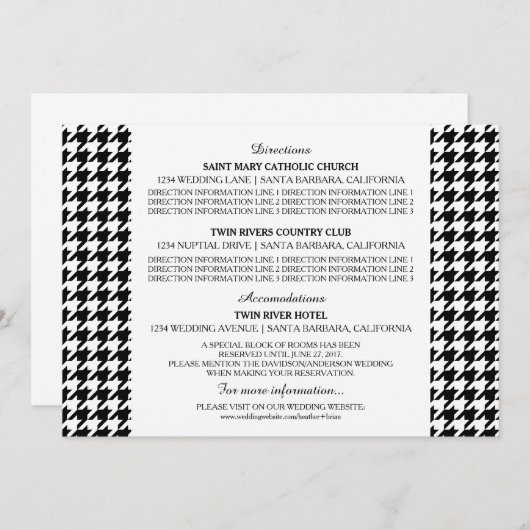 Zwarte Houndstooth Informatiekaart Kaart (Voorkant / Achterkant)