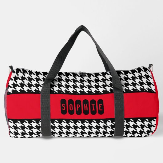 Zwarte Houndstooth & rode grote plunjezak (Achterkant)