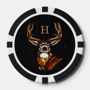 Zwarte Houten Herten Rustieke Landelijke Initialen Poker Chips