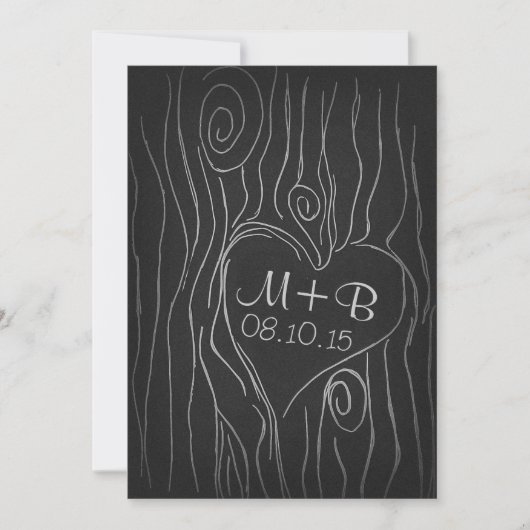 zwarte houtkar, met de datumkaart save the date (Voorkant)
