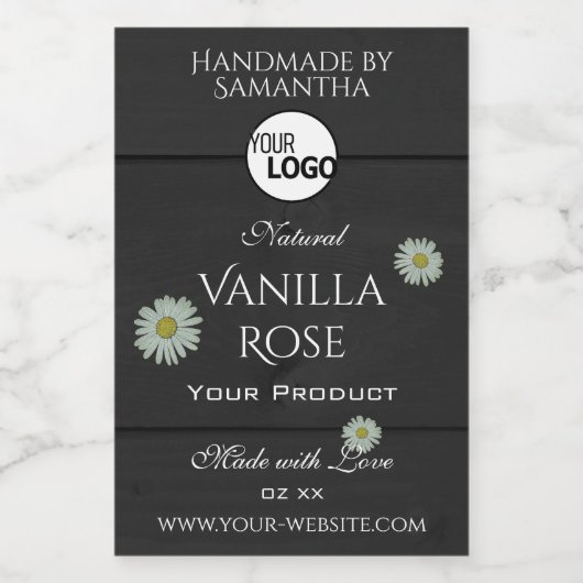 Zwarte houtnerf productlabels bloemendaislogo voedselcontainer etiket (Enkel label)