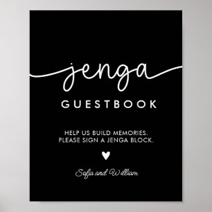 Zwarte Huwelijks Jenga Gastboek Bord Bedrukbaar Poster