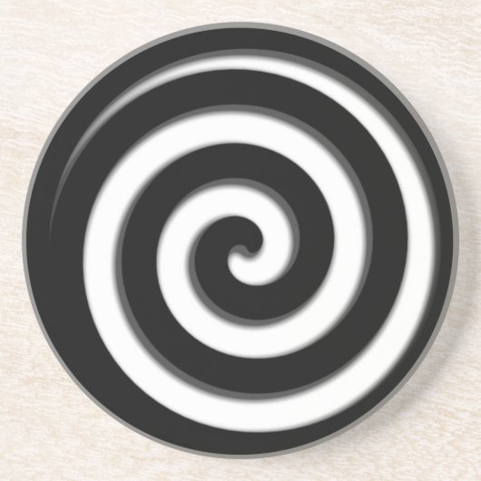 Zwarte hypnotische spiraal zandsteen onderzetter (Voorkant)