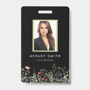 Zwarte ID Badge met Wilde Bloemenweide