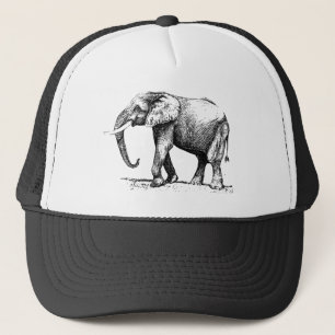 Zwarte illustratie van een olifant trucker pet