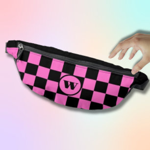 Zwarte Initiaal Zwarte en Neon Roze Schaken Heuptasje