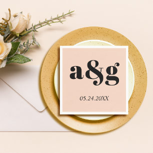 Zwarte initialen typografie perzik roze poppy brui servet