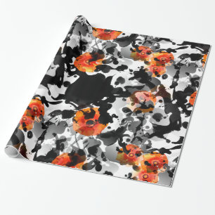 ZWARTE INK & POPPIES patroon + uw achtergrond. en  Cadeaupapier